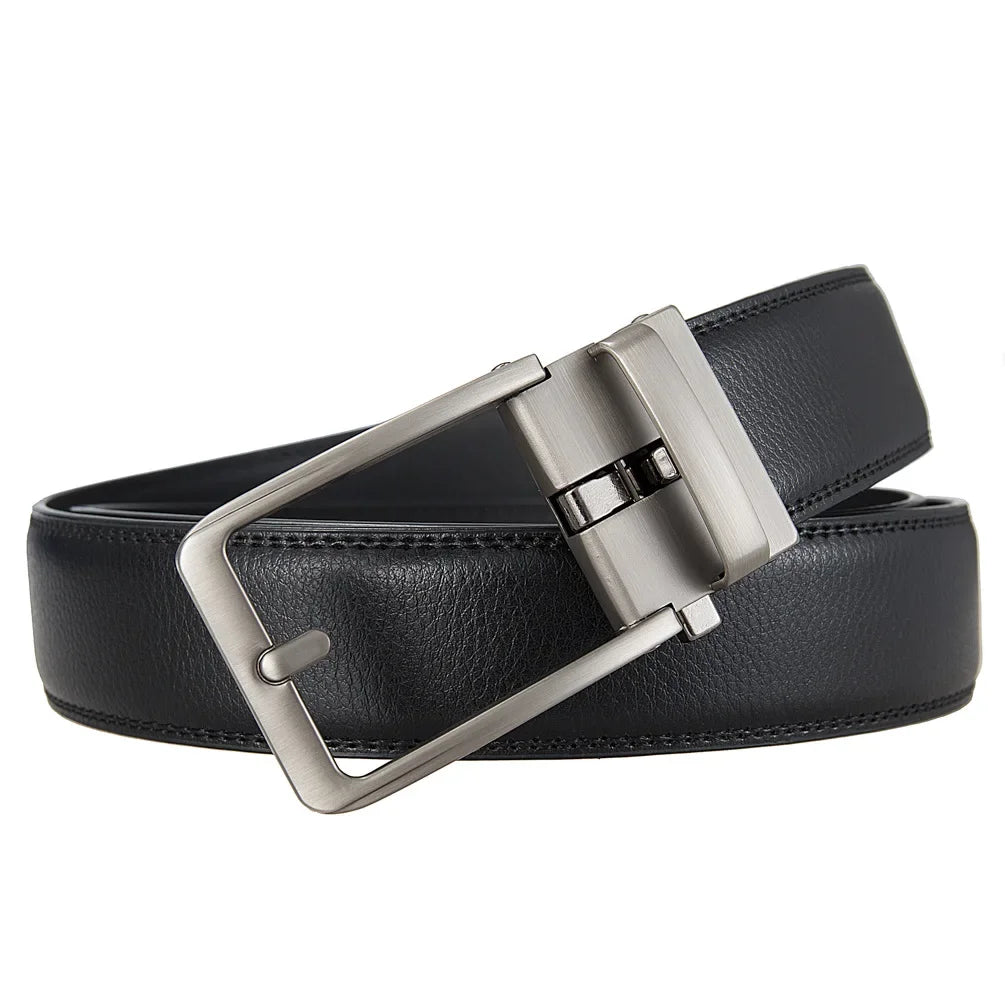 Automatic Buckle Genuine Leather Men's Jeans High Quality Waist Strap