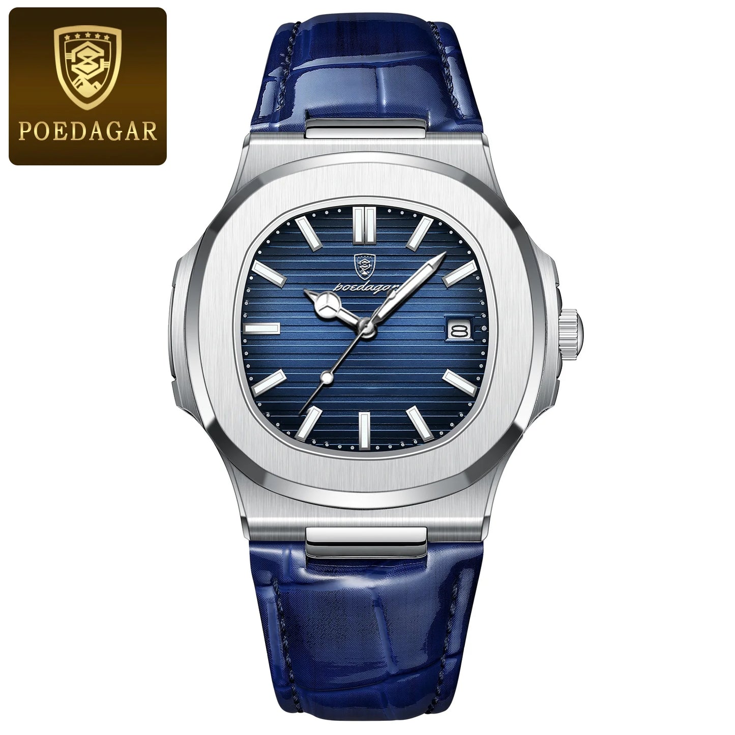 POEDAGAR Luxury Man Luminous Date, Leather, Waterproof Wristwatch For Men