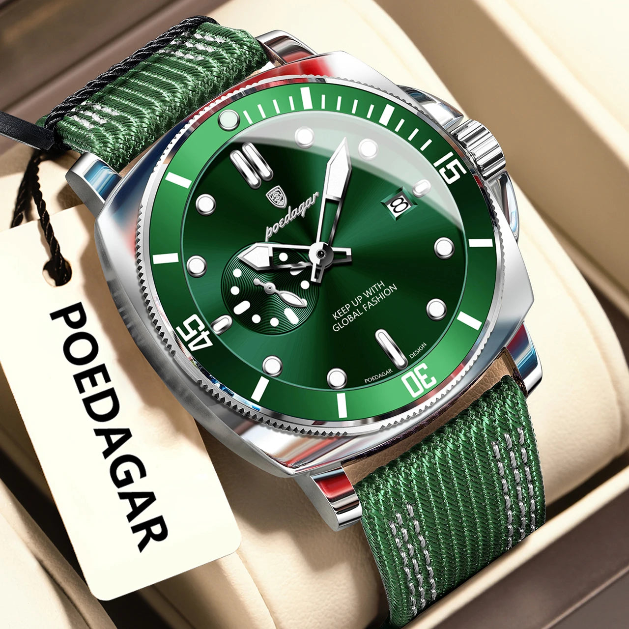 POEDAGAR Luminous Waterproof Wristwatch For Men