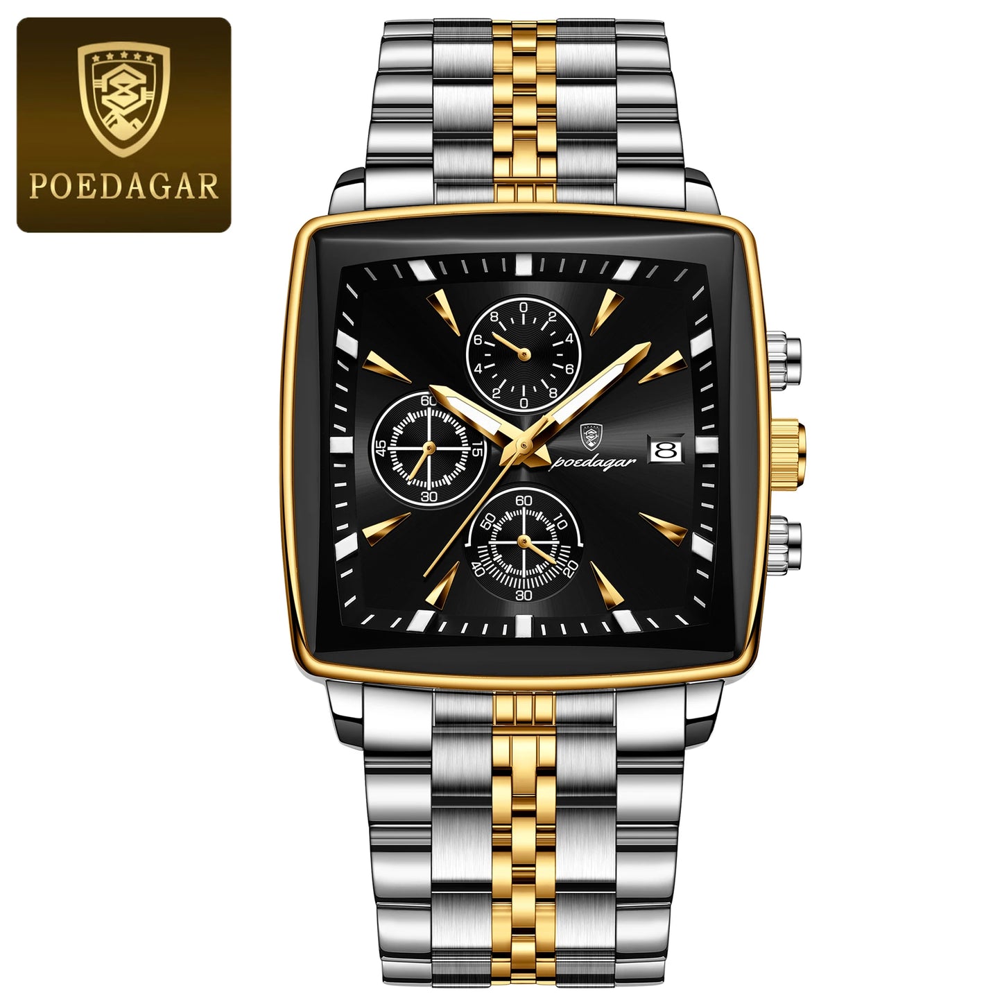 POEDAGAR Waterproof Luminous Chronograph Calendar Men's Wristwatch
