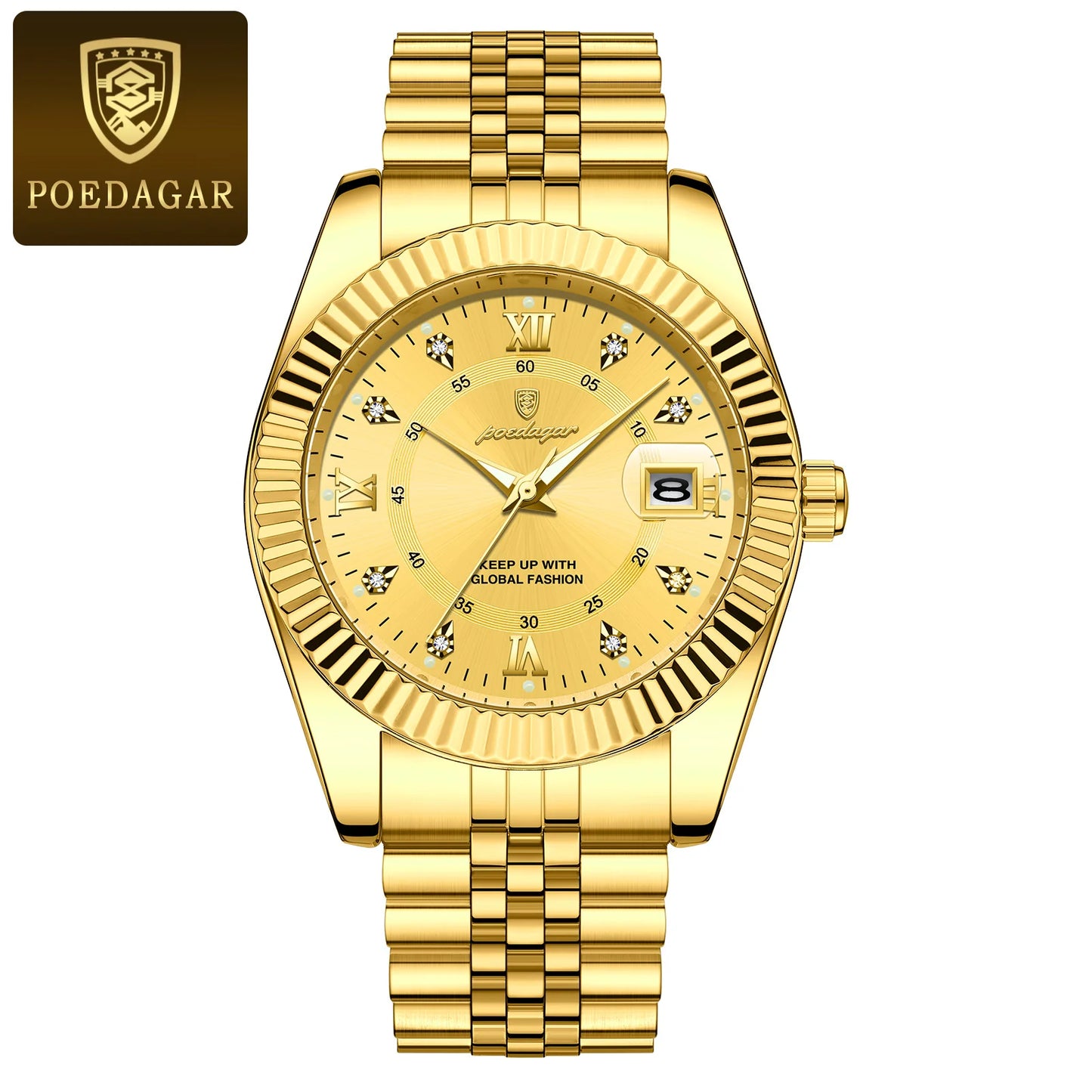 POEDAGAR Waterproof Luminous Date Men Watch Quartz Stainless Steel