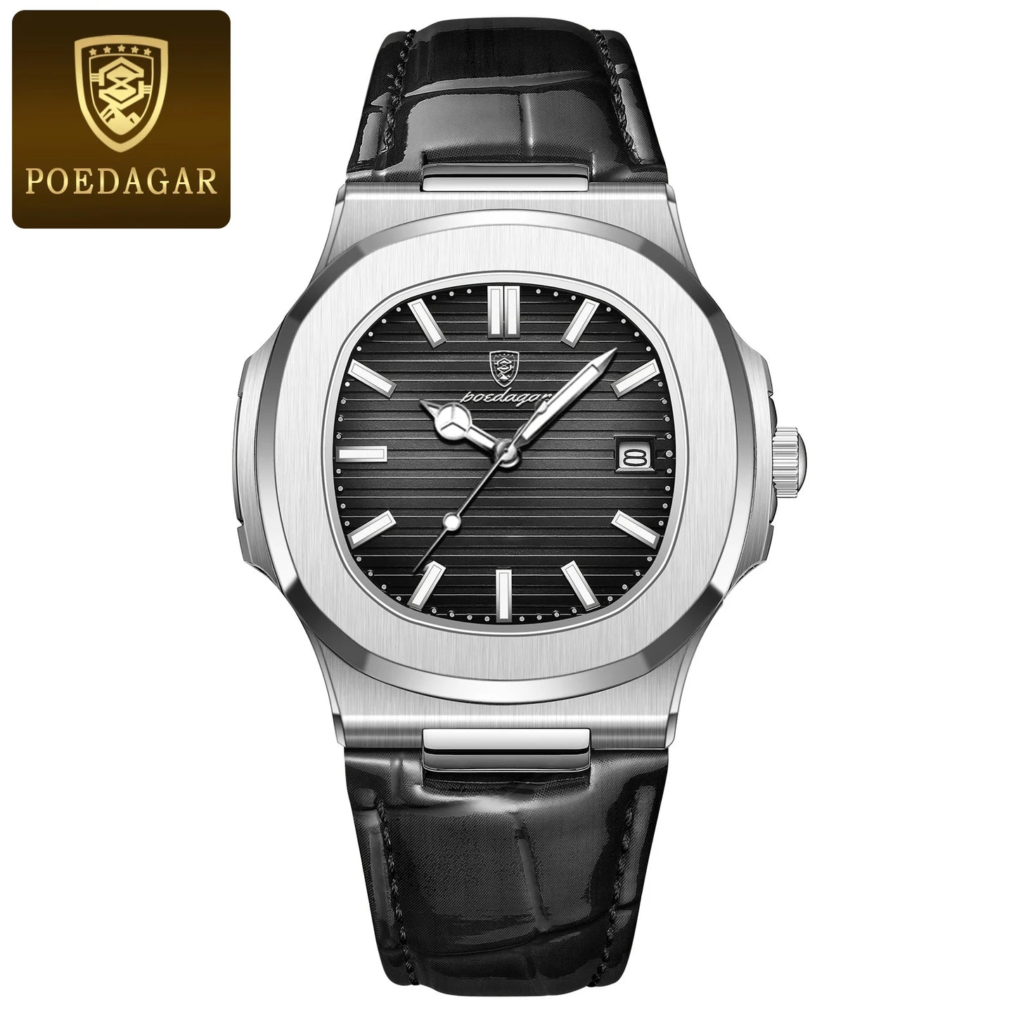 POEDAGAR Luxury Man Luminous Date, Leather, Waterproof Wristwatch For Men