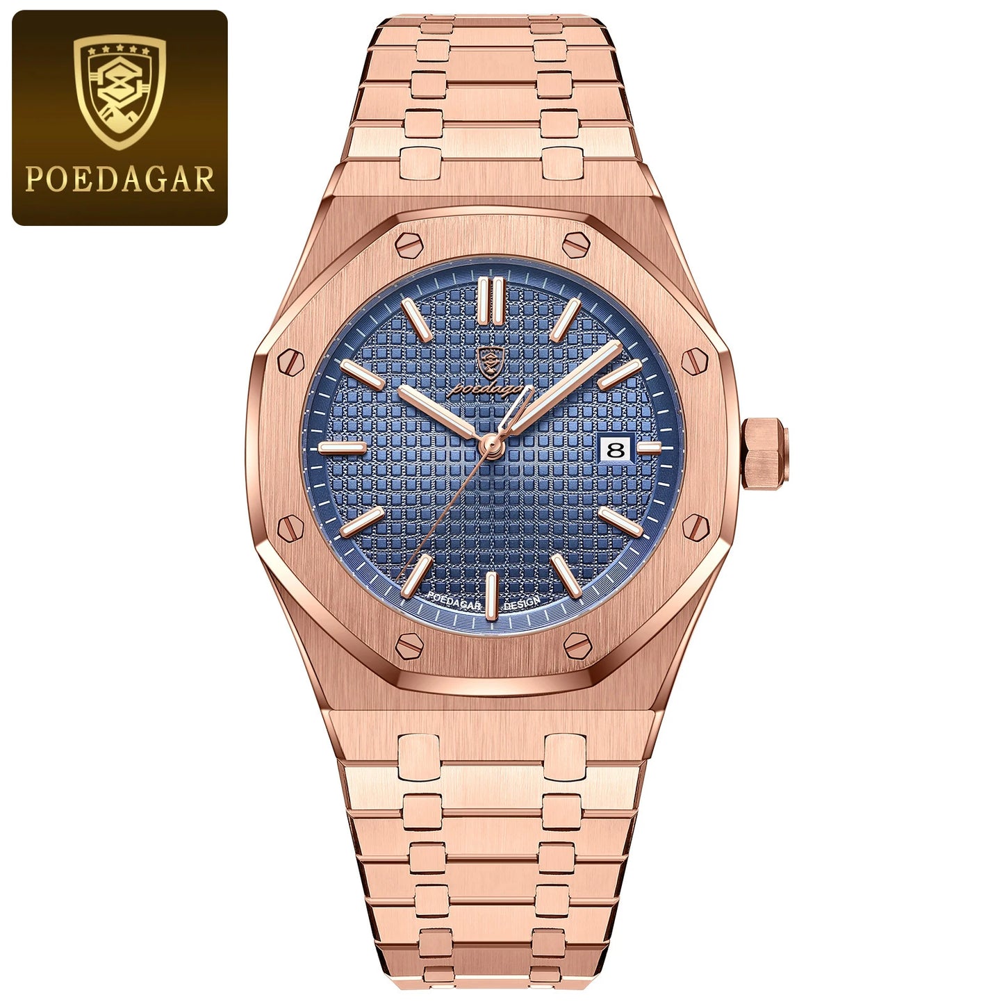 POEDAGAR Luminous Waterproof Stainless Steel Men's Wristwatch