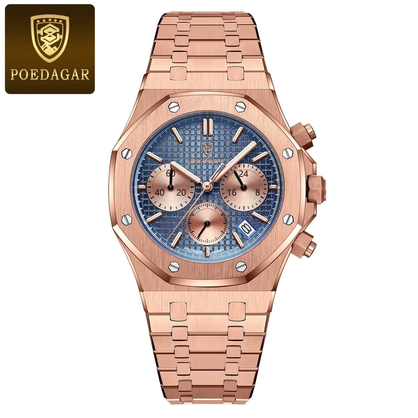 POEDAGAR Stainless Steel Chronograph Waterproof Luminous Male Watch