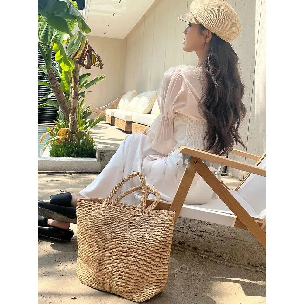 Women's Large Capacity  Shoulder Straw Beach Tote bag