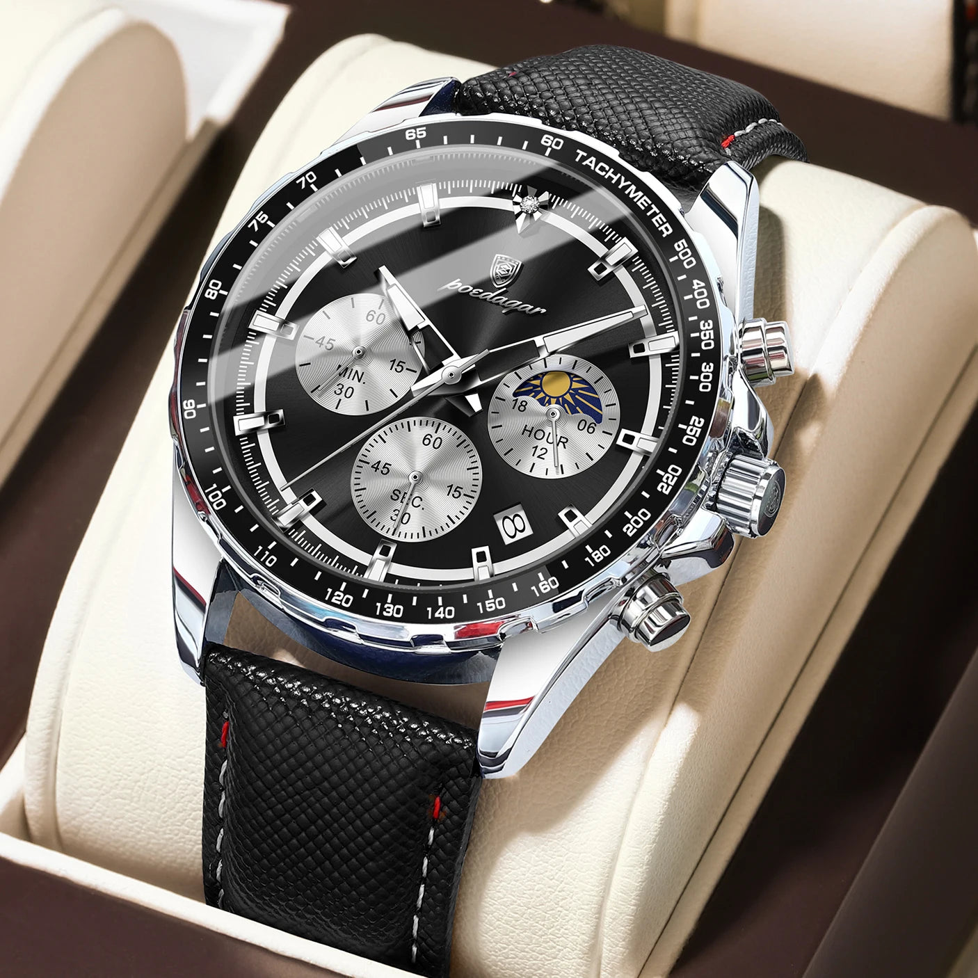 POEDAGAR Clock Fashion Luminous Waterproof Chronograph Watch For Men