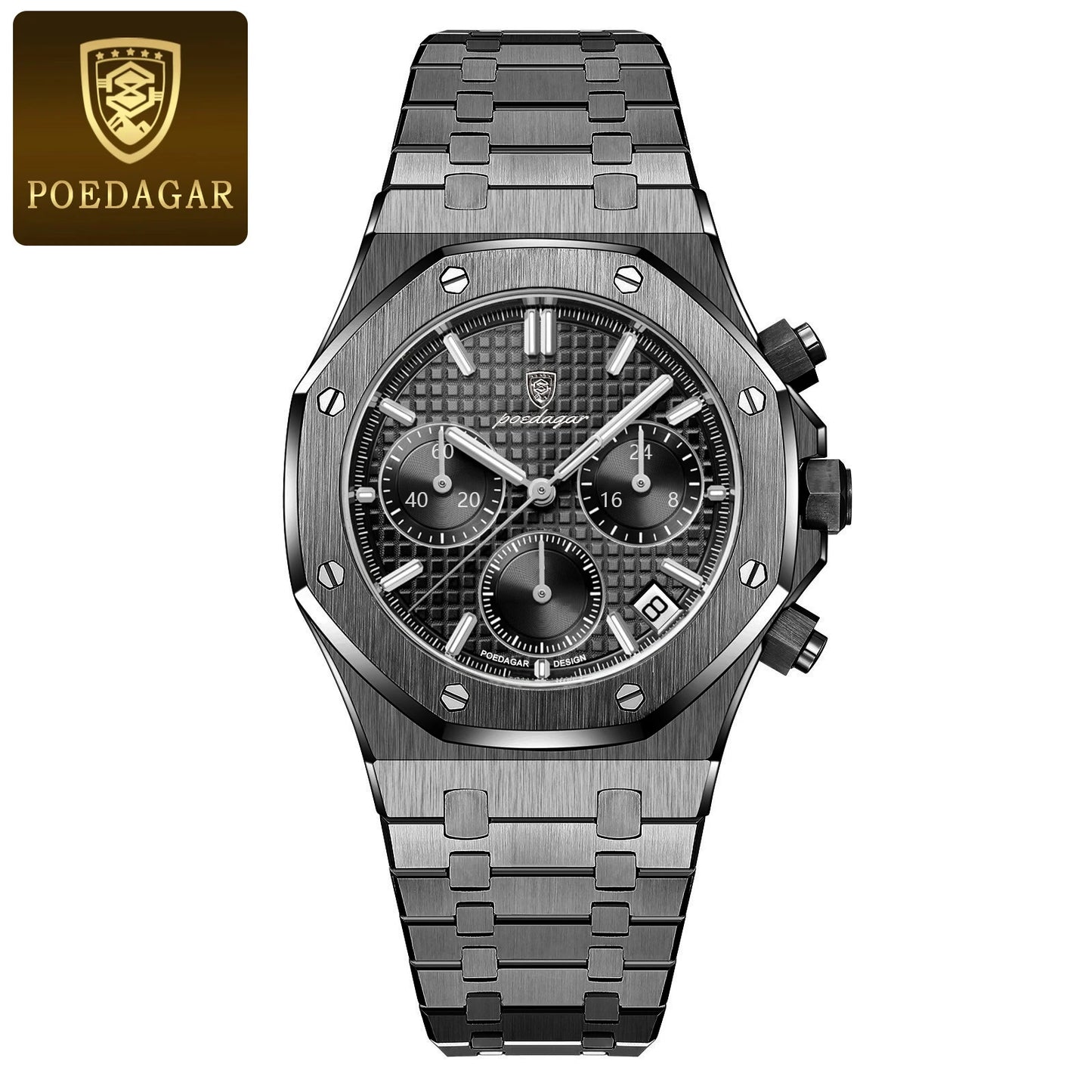 POEDAGAR Stainless Steel Chronograph Waterproof Luminous Male Watch