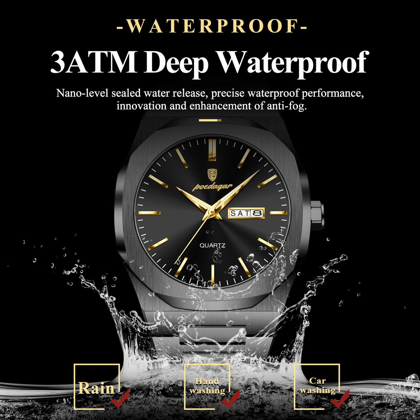 POEDAGAR  Waterproof Luminous Stainless Steel Watches For Men