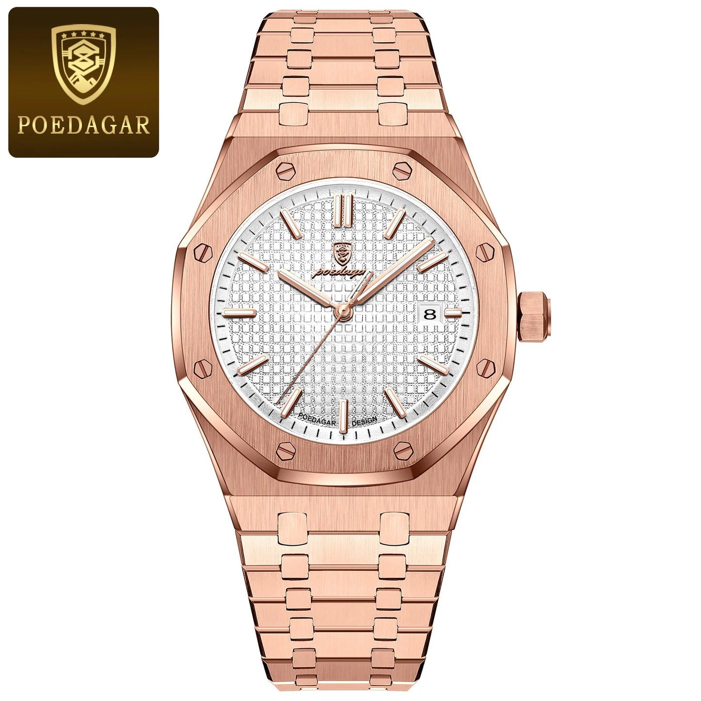 POEDAGAR Luminous Waterproof Stainless Steel Men's Wristwatch