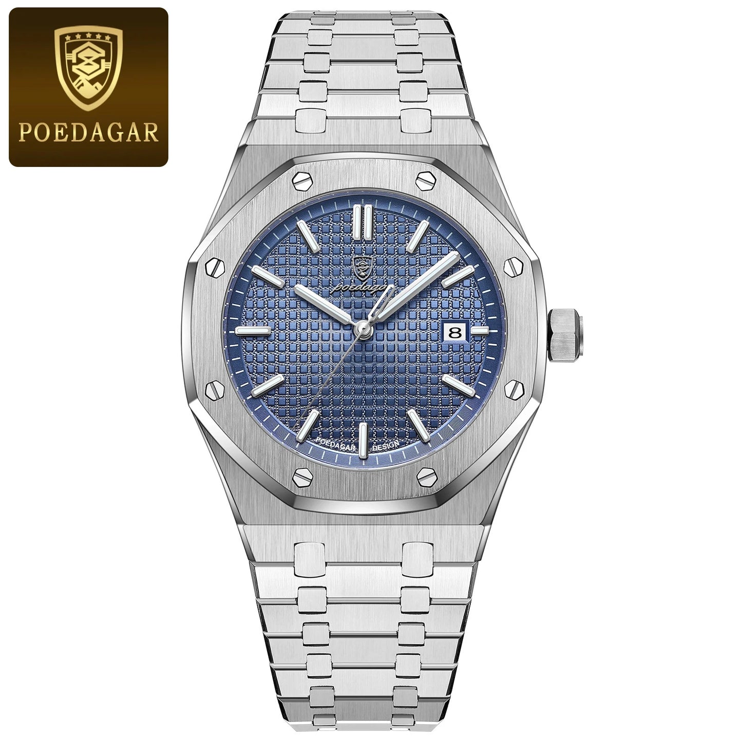 POEDAGAR Luminous Waterproof Stainless Steel Men's Wristwatch