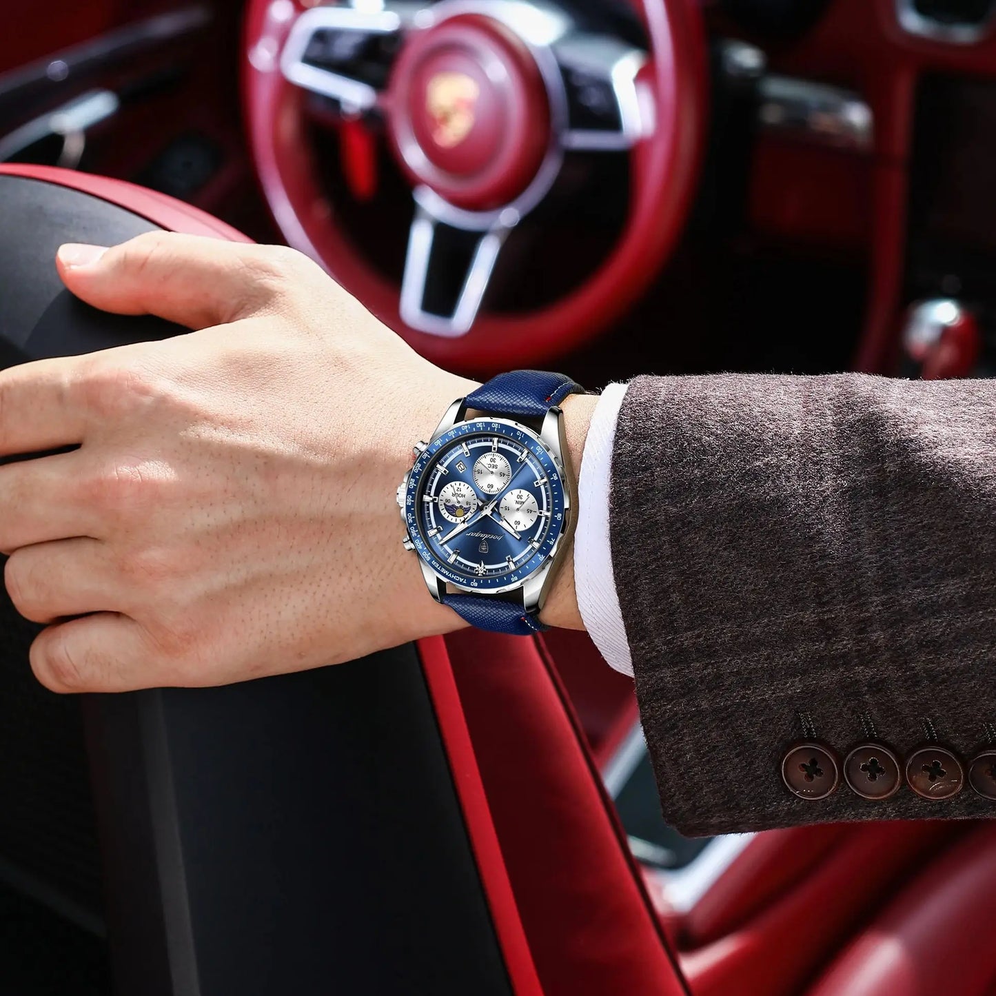 POEDAGAR Clock Fashion Luminous Waterproof Chronograph Watch For Men