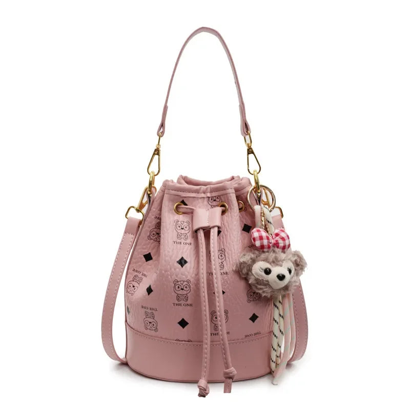 Women's Printed Drawstring Bucket Design Handbag