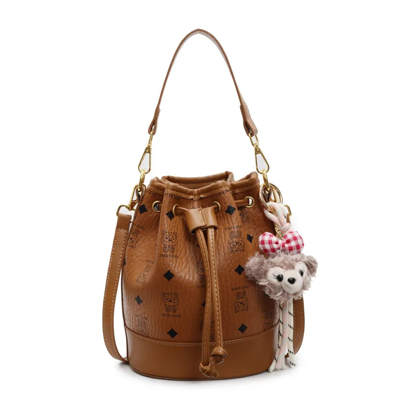 Women's Printed Drawstring Bucket Design Handbag