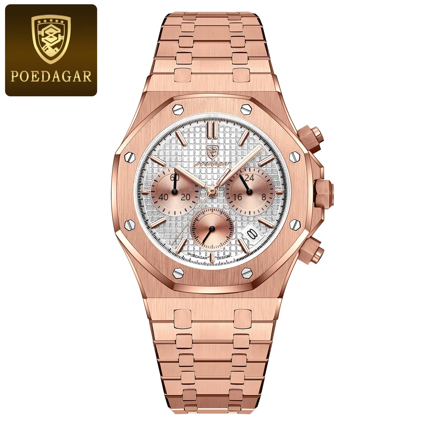 POEDAGAR Stainless Steel Chronograph Waterproof Luminous Male Watch