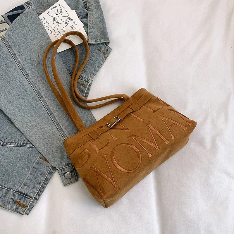 Women's  Leather-Velvet, Embroidered, Shoulder/Armpit, Versatile Euro-American Tote