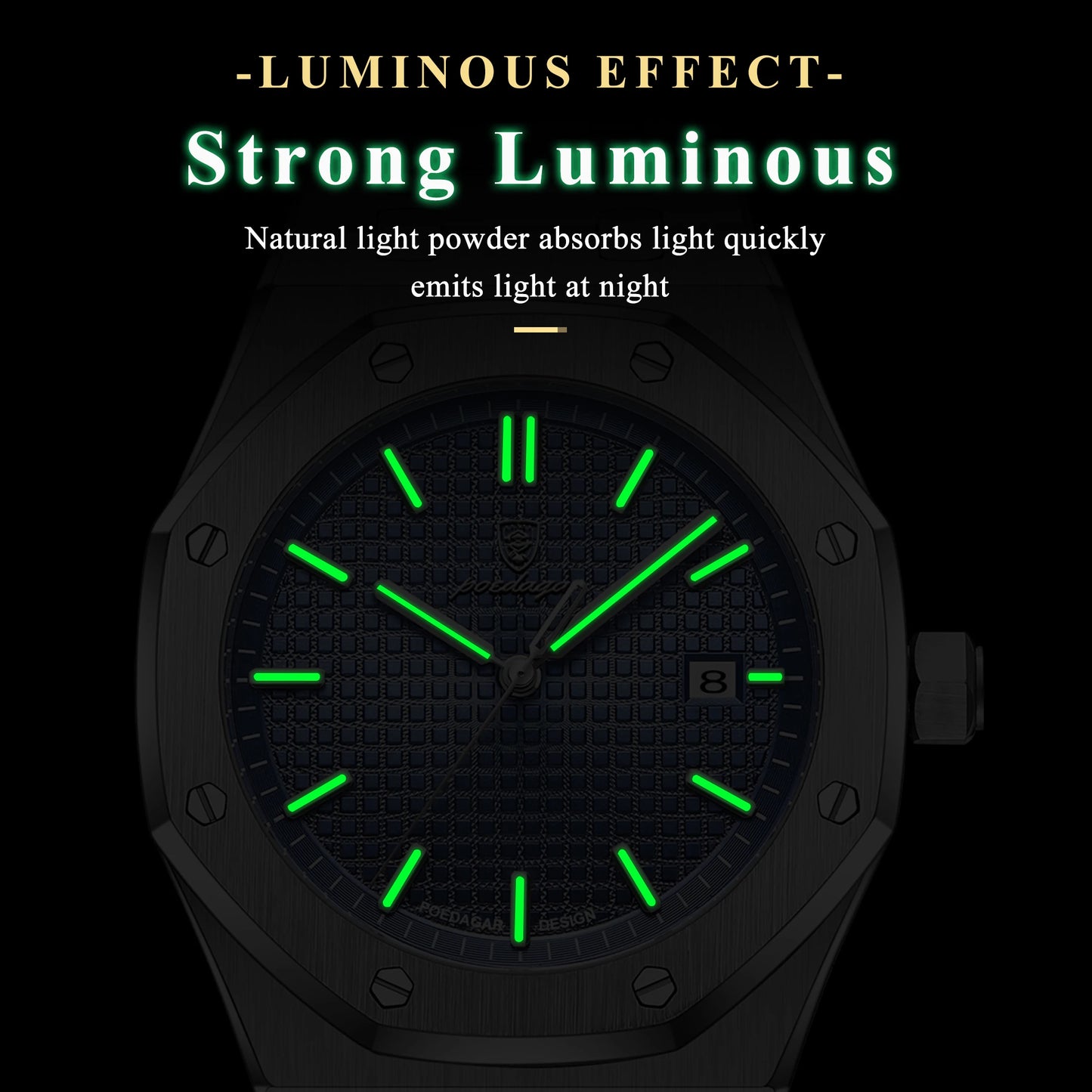 POEDAGAR Luminous Waterproof Stainless Steel Men's Wristwatch