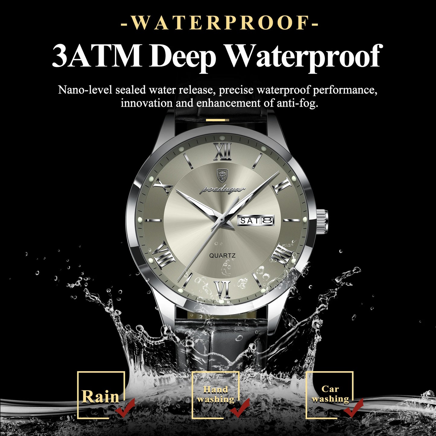 POEDAGAR Waterproof Luminous Watch For Men