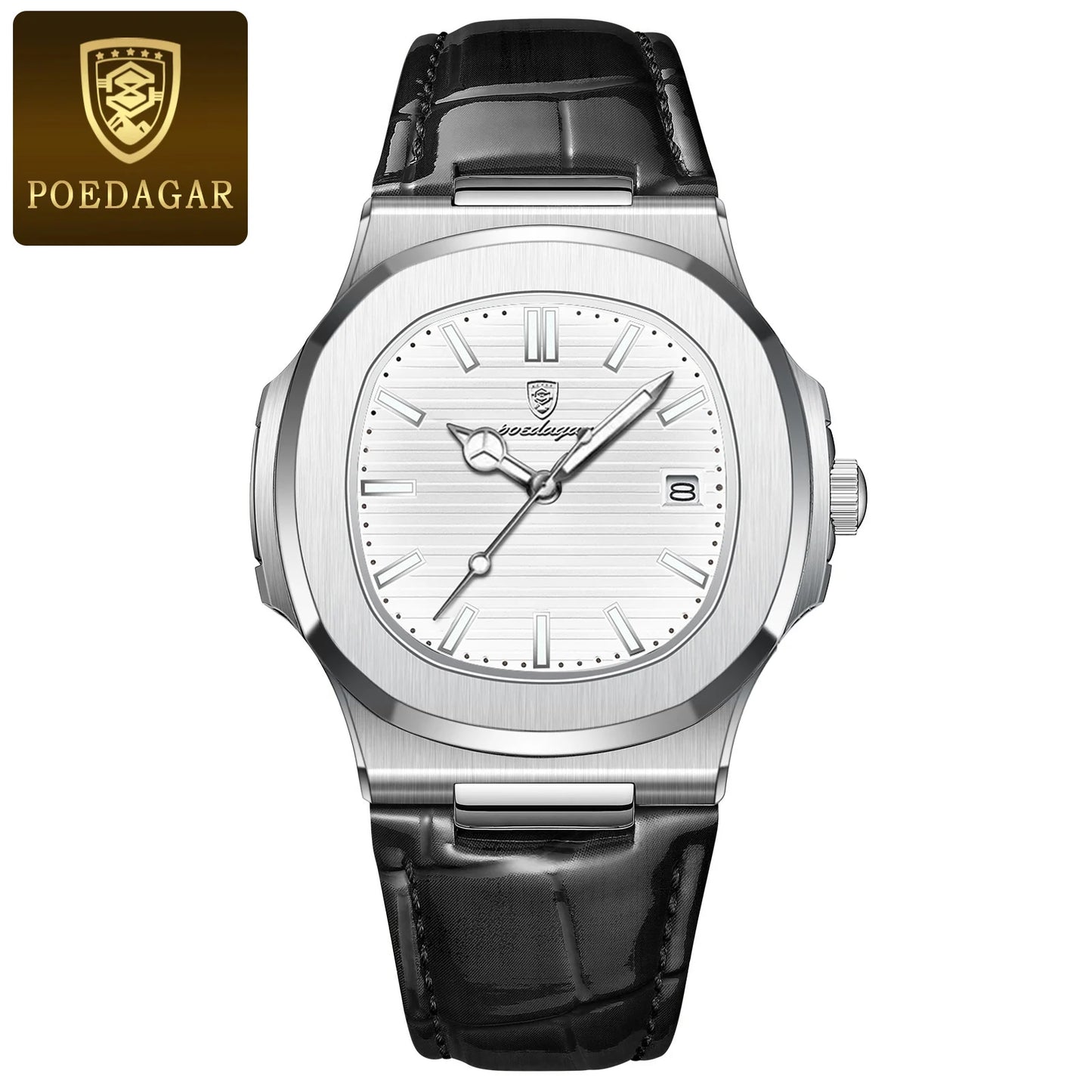 POEDAGAR Luxury Man Luminous Date, Leather, Waterproof Wristwatch For Men