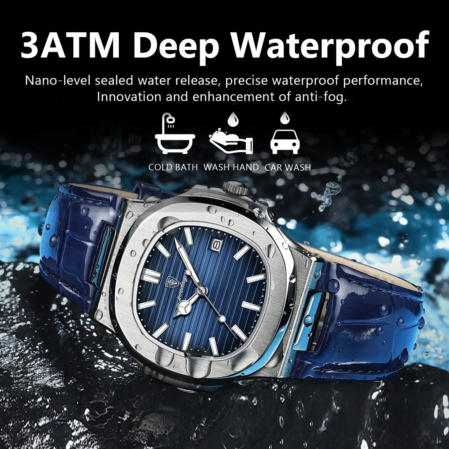 POEDAGAR Luxury Man Luminous Date, Leather, Waterproof Wristwatch For Men