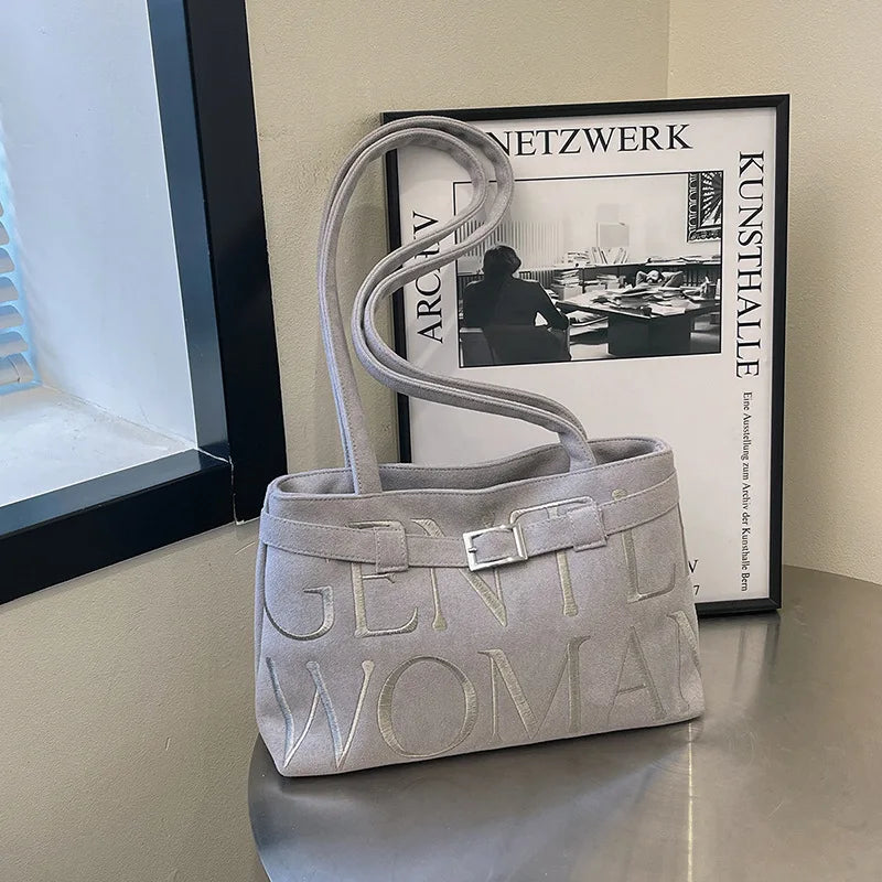 Women's  Leather-Velvet, Embroidered, Shoulder/Armpit, Versatile Euro-American Tote