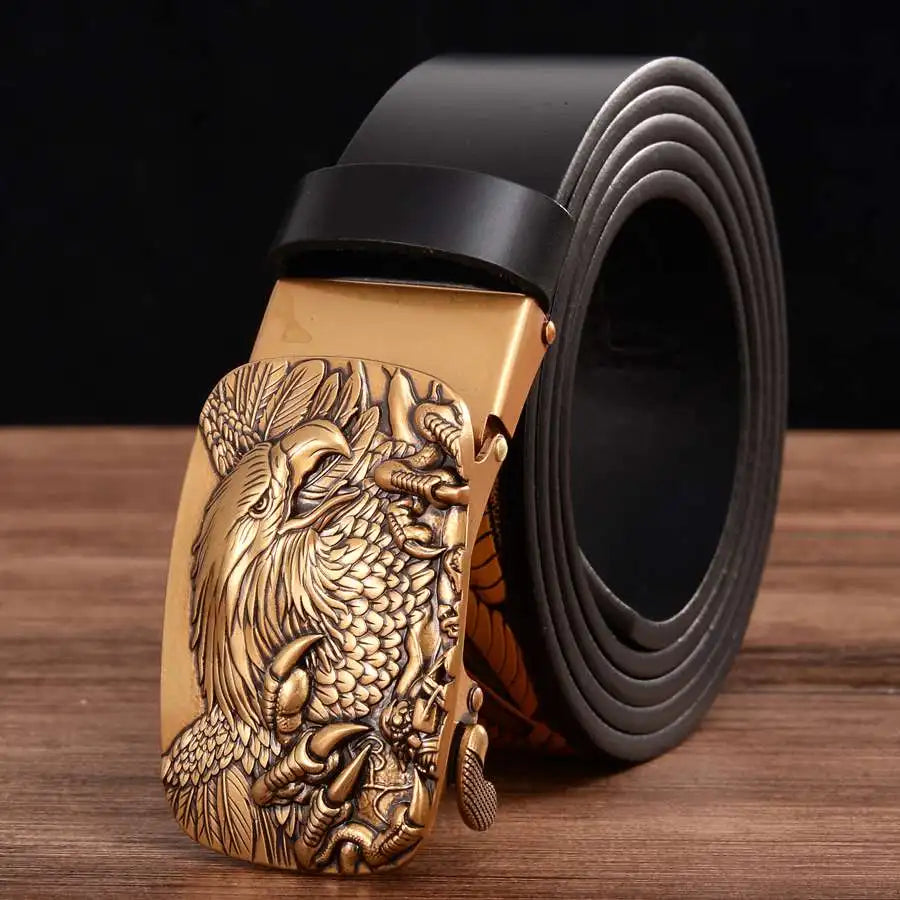 Genuine Leather Ratchet  Automatic Buckle Belt for Men