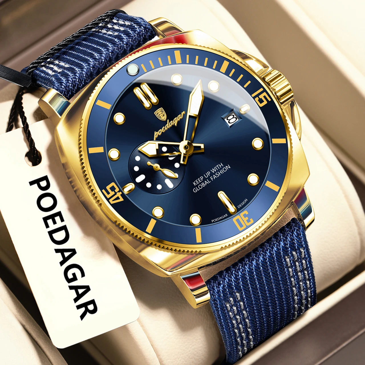 POEDAGAR Luminous Waterproof Wristwatch For Men