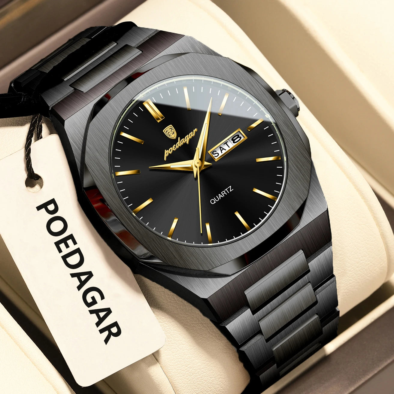 POEDAGAR  Waterproof Luminous Stainless Steel Watches For Men