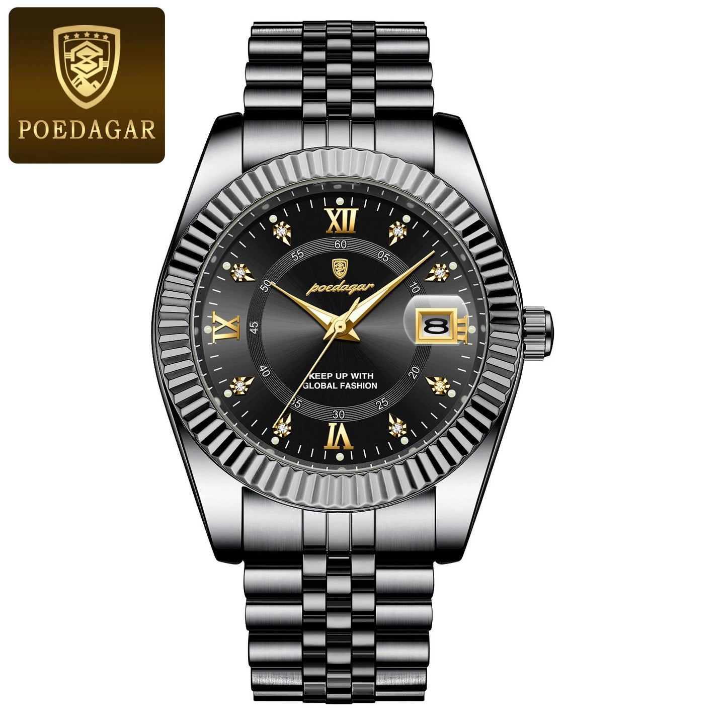 POEDAGAR Waterproof Luminous Date Men Watch Quartz Stainless Steel