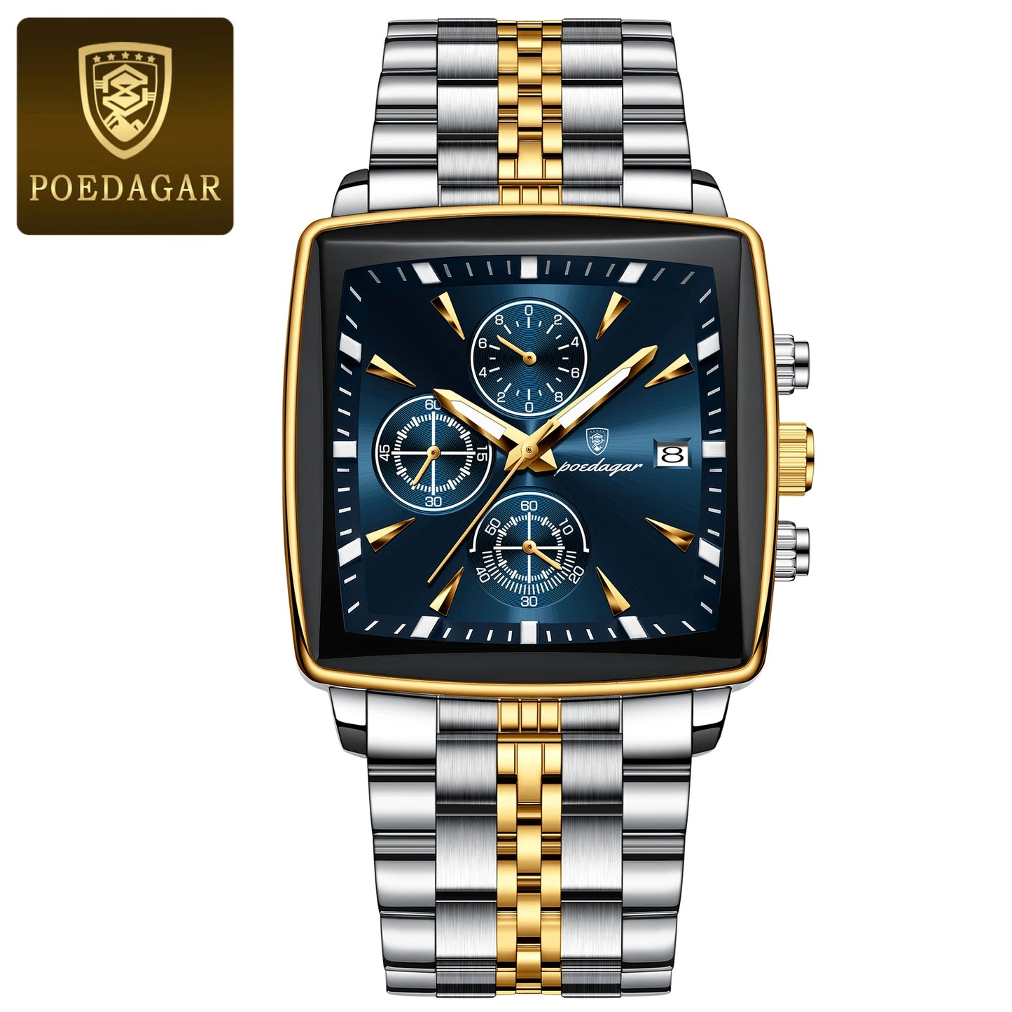 POEDAGAR Waterproof Luminous Chronograph Calendar Men's Wristwatch