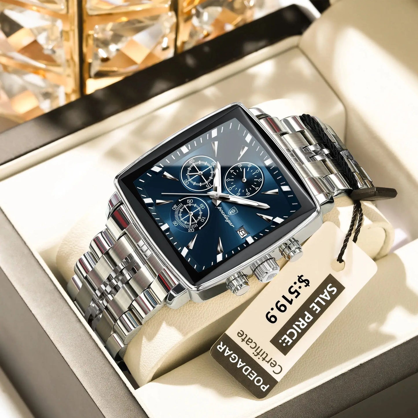 POEDAGAR Waterproof Luminous Chronograph Calendar Men's Wristwatch