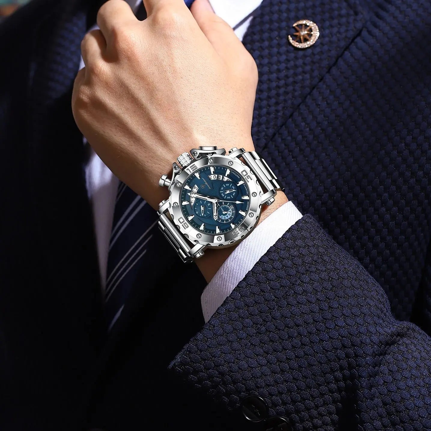 POEDAGAR Calendar Luminous Waterproof Watch For Men