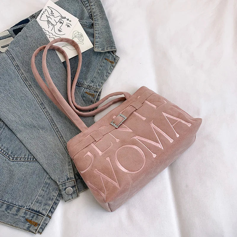 Women's  Leather-Velvet, Embroidered, Shoulder/Armpit, Versatile Euro-American Tote