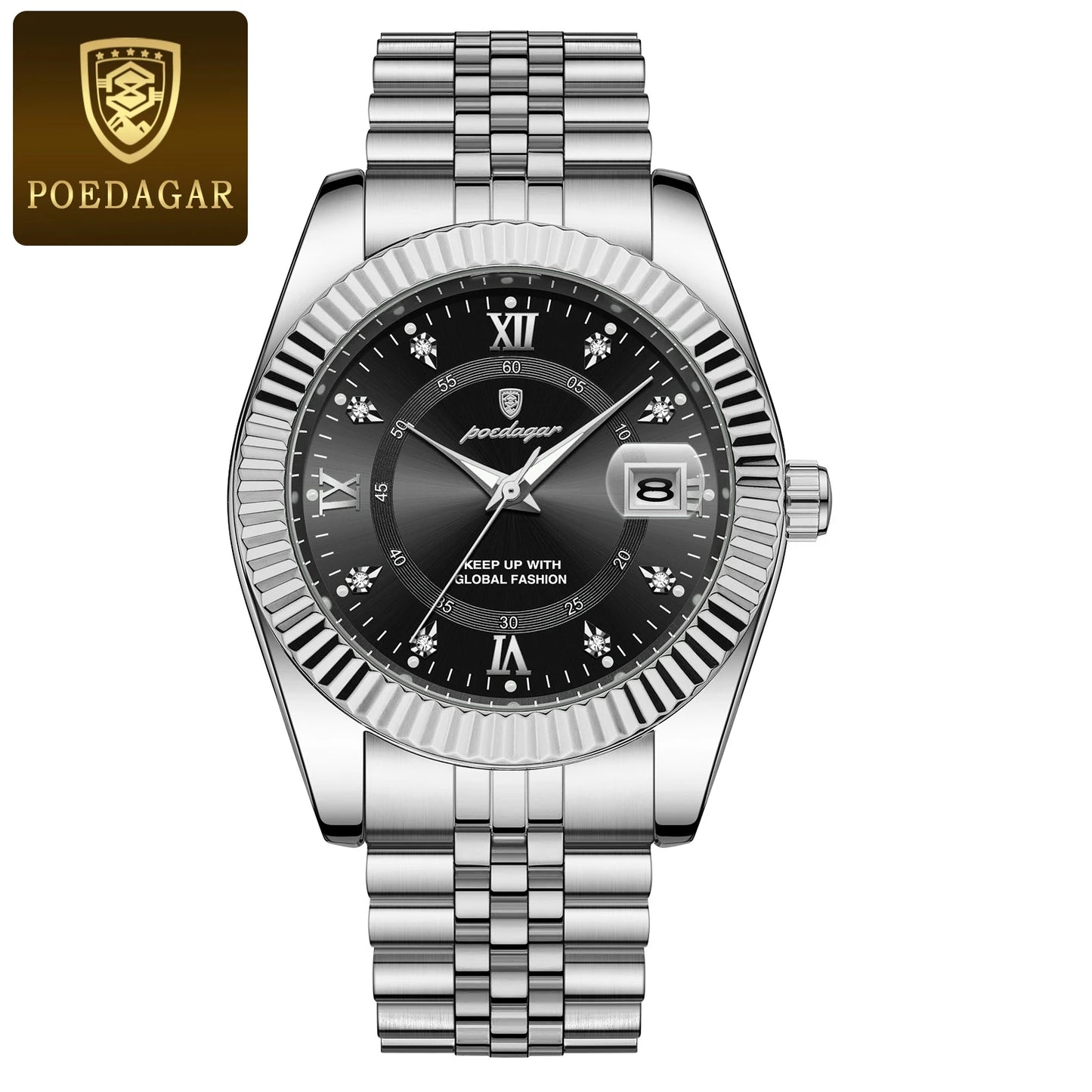 POEDAGAR Waterproof Luminous Date Men Watch Quartz Stainless Steel