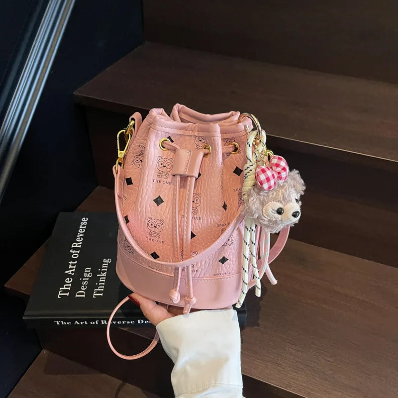 Women's Printed Drawstring Bucket Design Handbag