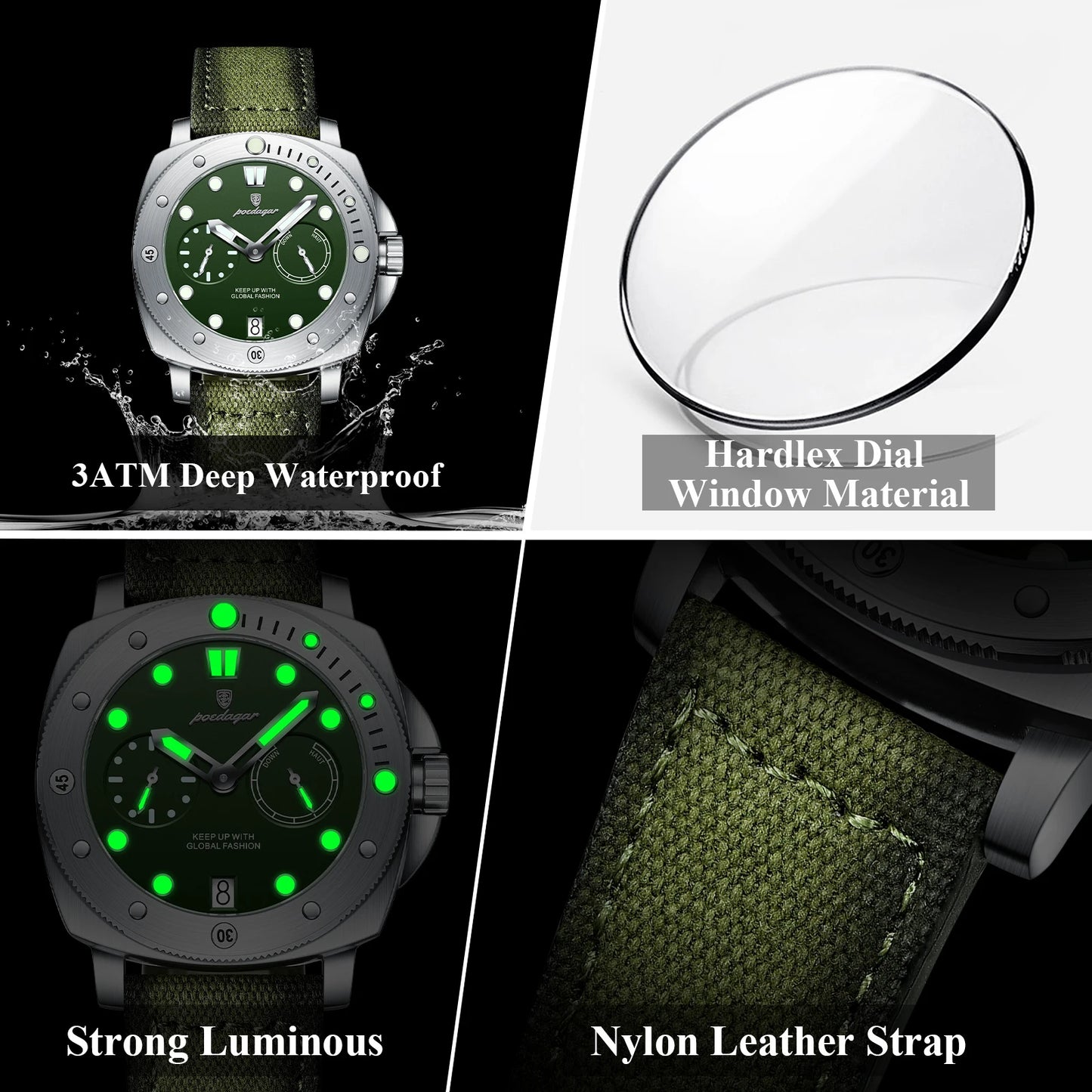 POEDAGAR High Quality Military Luminous Waterproof Watch For Men