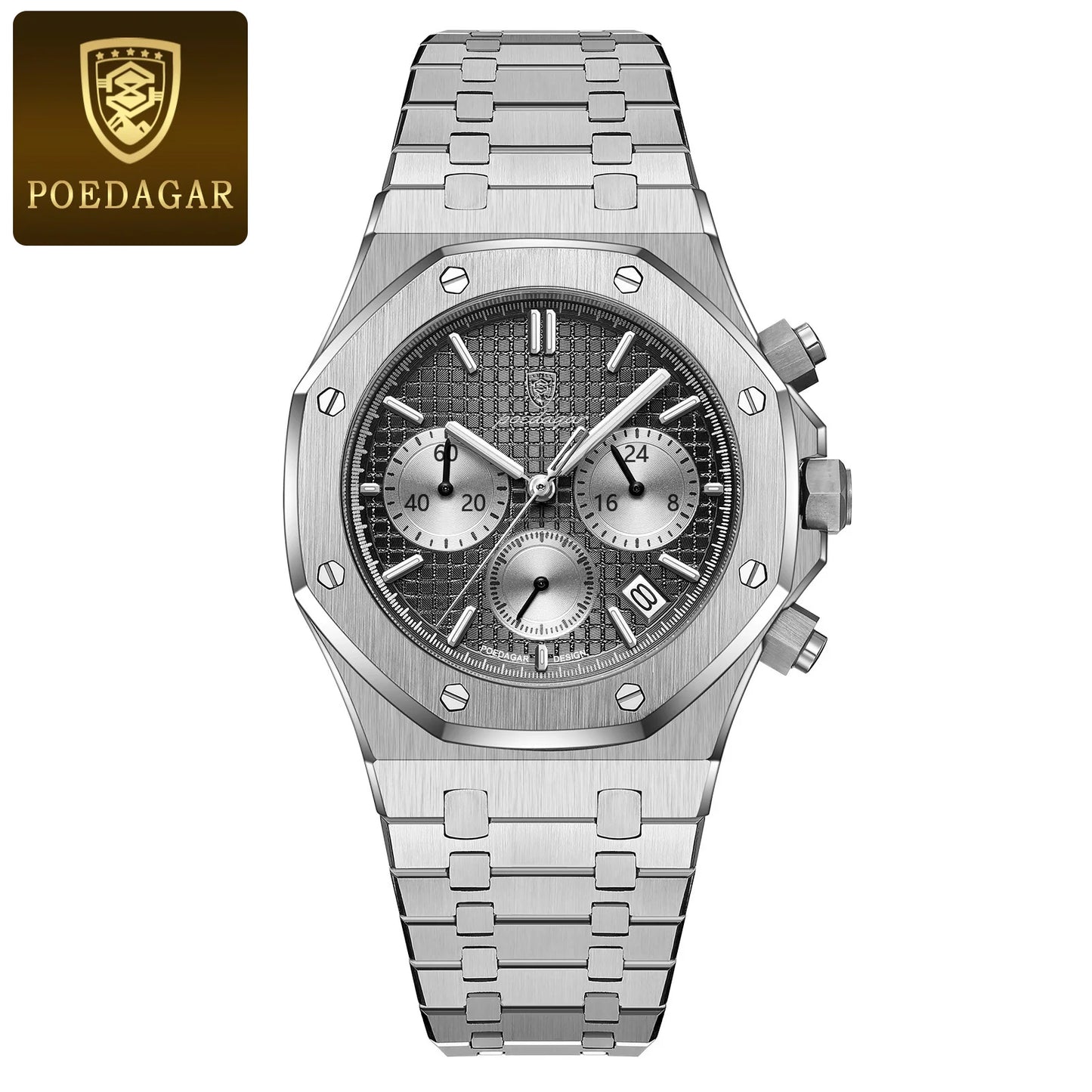 POEDAGAR Stainless Steel Chronograph Waterproof Luminous Male Watch