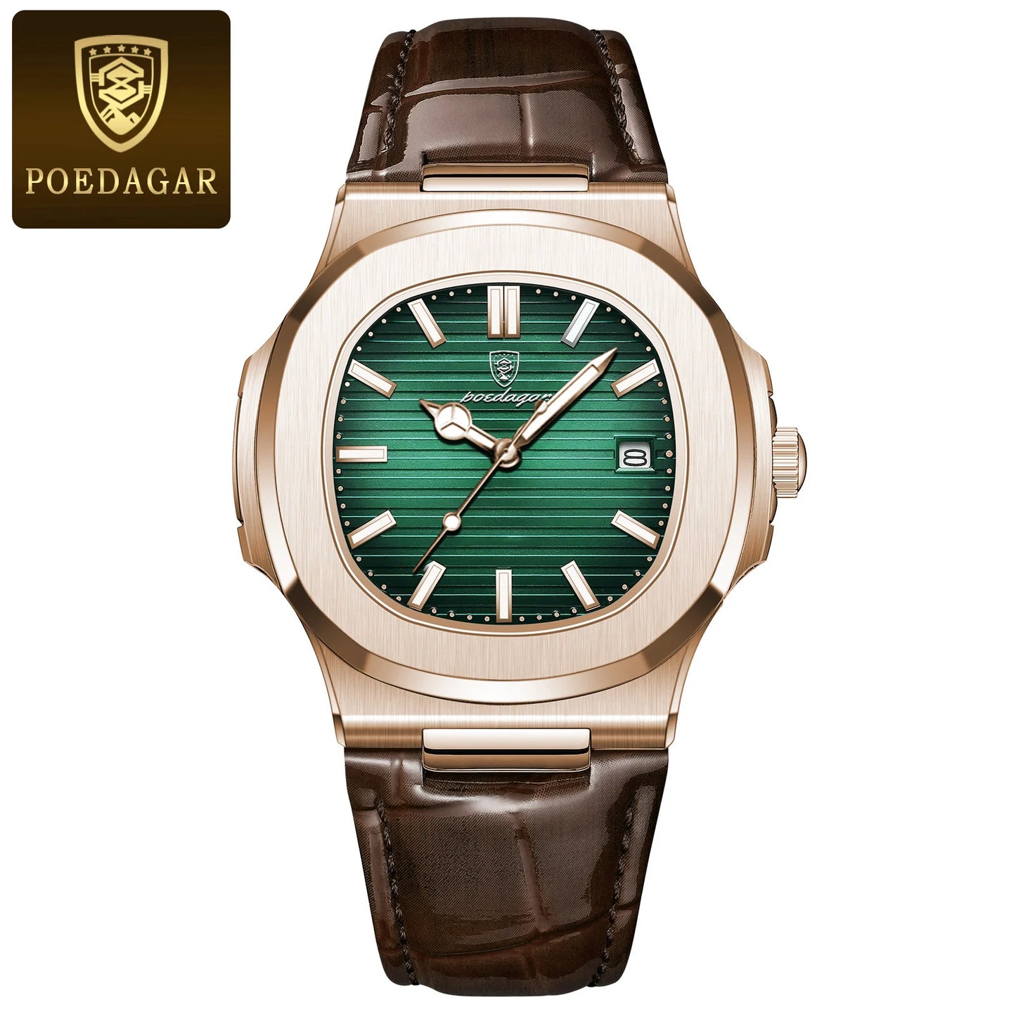 POEDAGAR Luxury Man Luminous Date, Leather, Waterproof Wristwatch For Men
