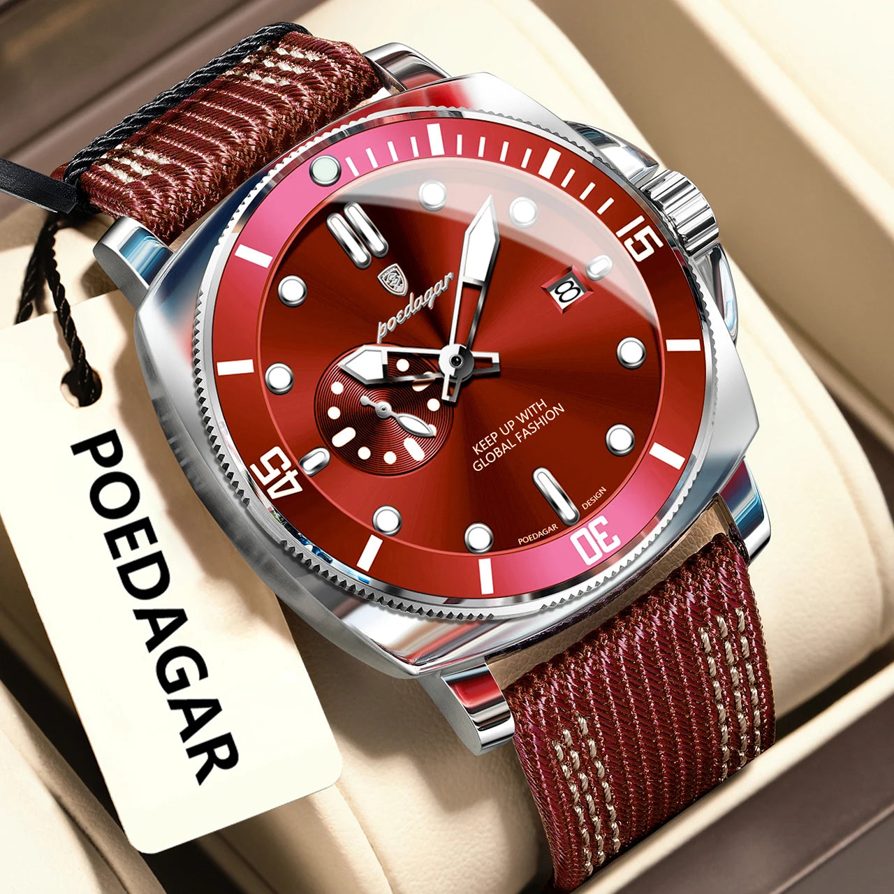 POEDAGAR Luminous Waterproof Wristwatch For Men