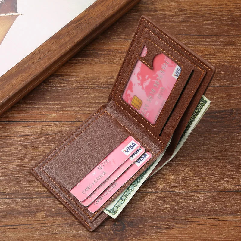 Men's Leather Casual Short Bifold Wallet