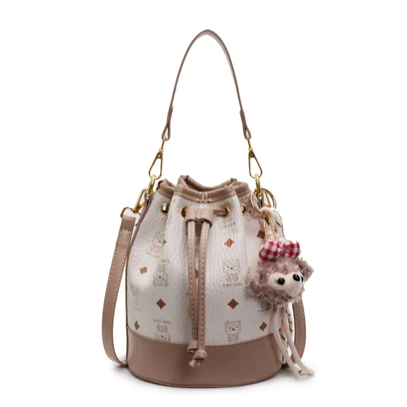 Women's Printed Drawstring Bucket Design Handbag