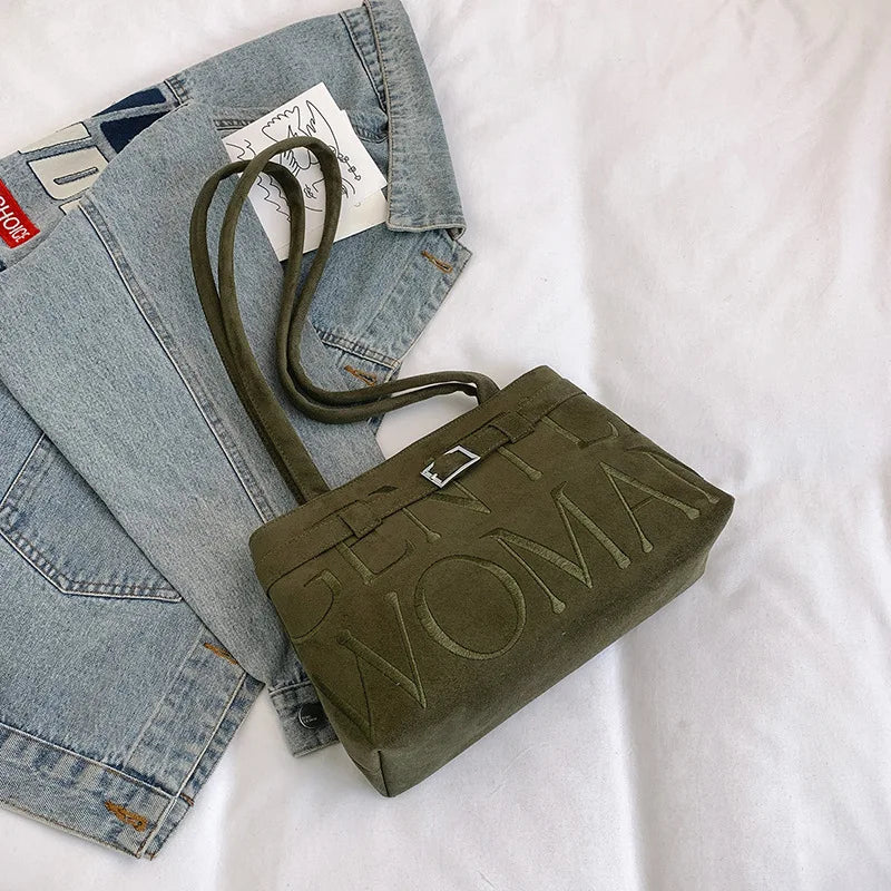 Women's  Leather-Velvet, Embroidered, Shoulder/Armpit, Versatile Euro-American Tote