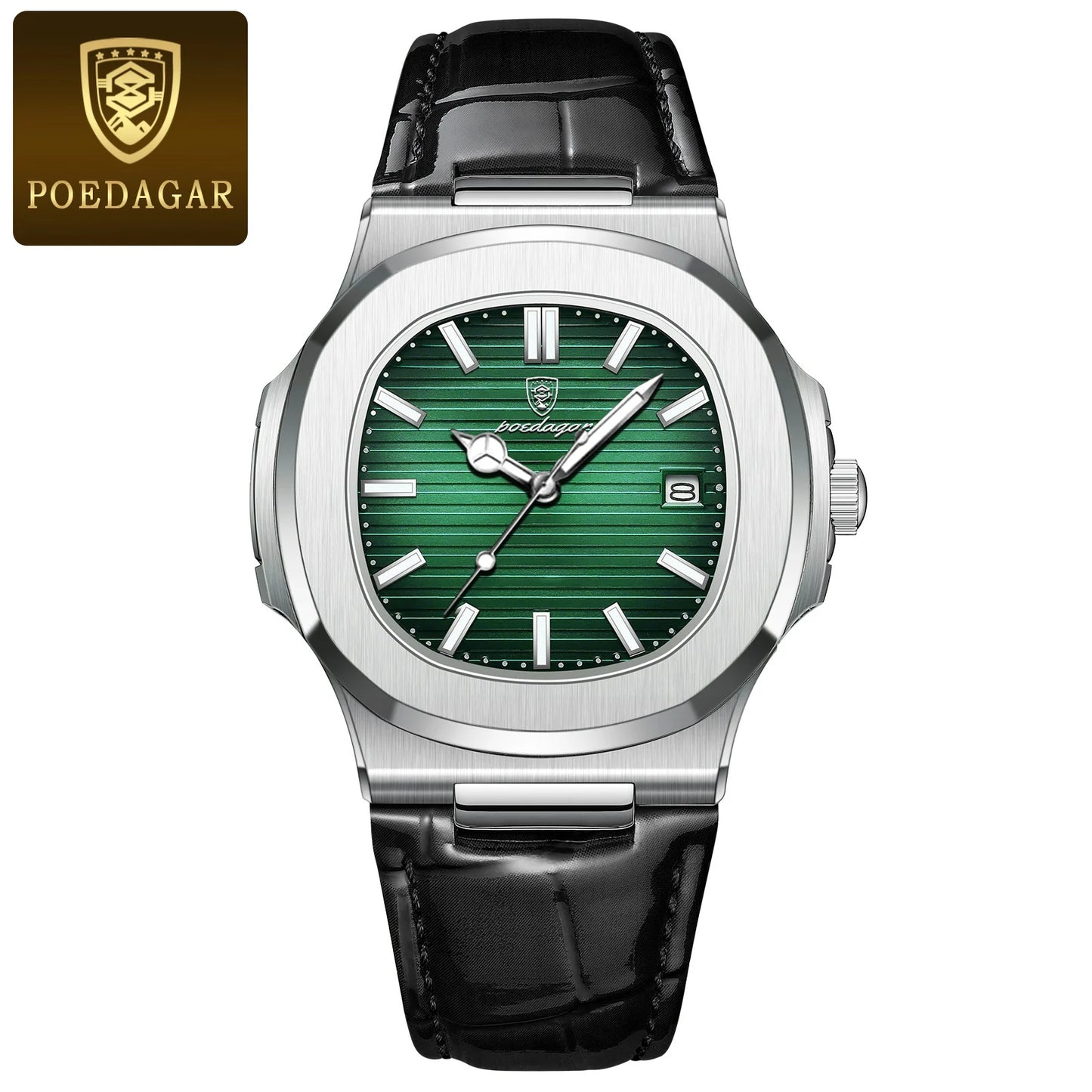 POEDAGAR Luxury Man Luminous Date, Leather, Waterproof Wristwatch For Men