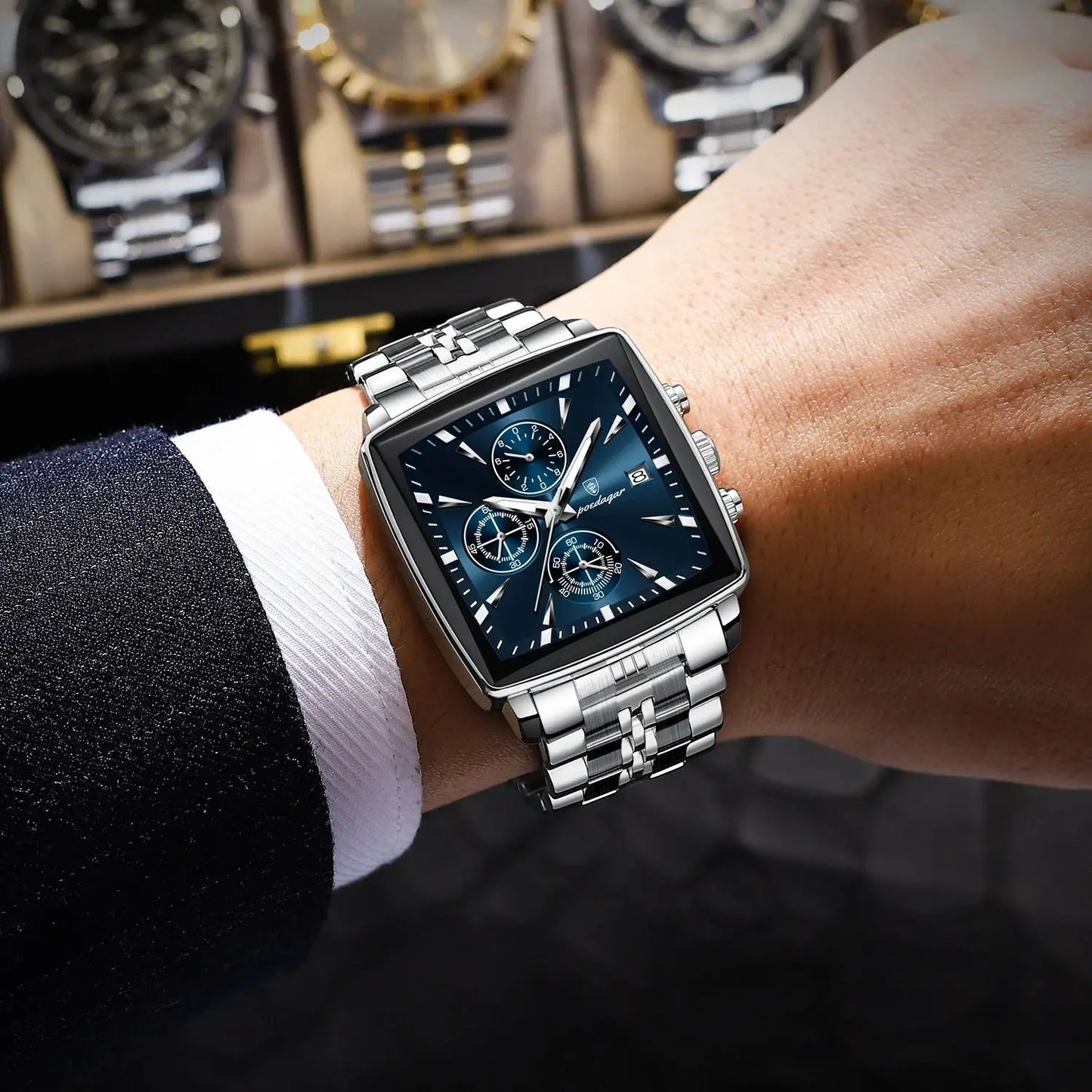 POEDAGAR Waterproof Luminous Chronograph Calendar Men's Wristwatch