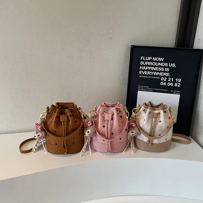 Women's Printed Drawstring Bucket Design Handbag