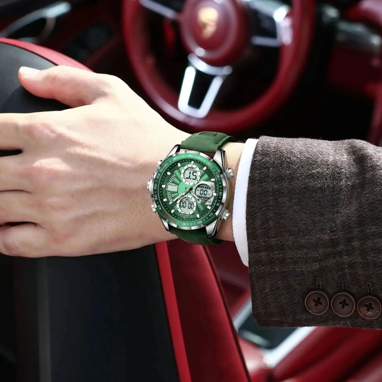 POEDAGAR LED Luminous Week, Date, Dual Time, Display Digital Watch For Men