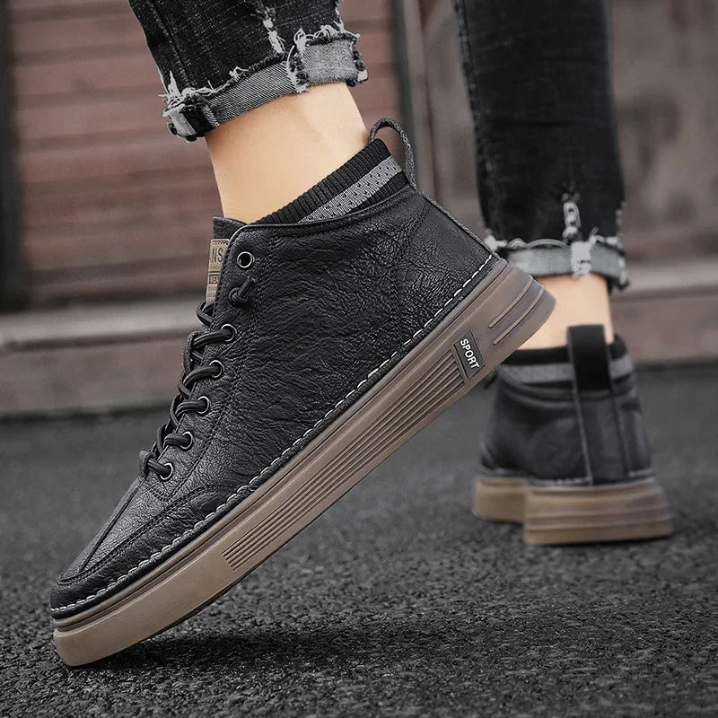 High-top casual leather versatile boot shoes for men with free shipping