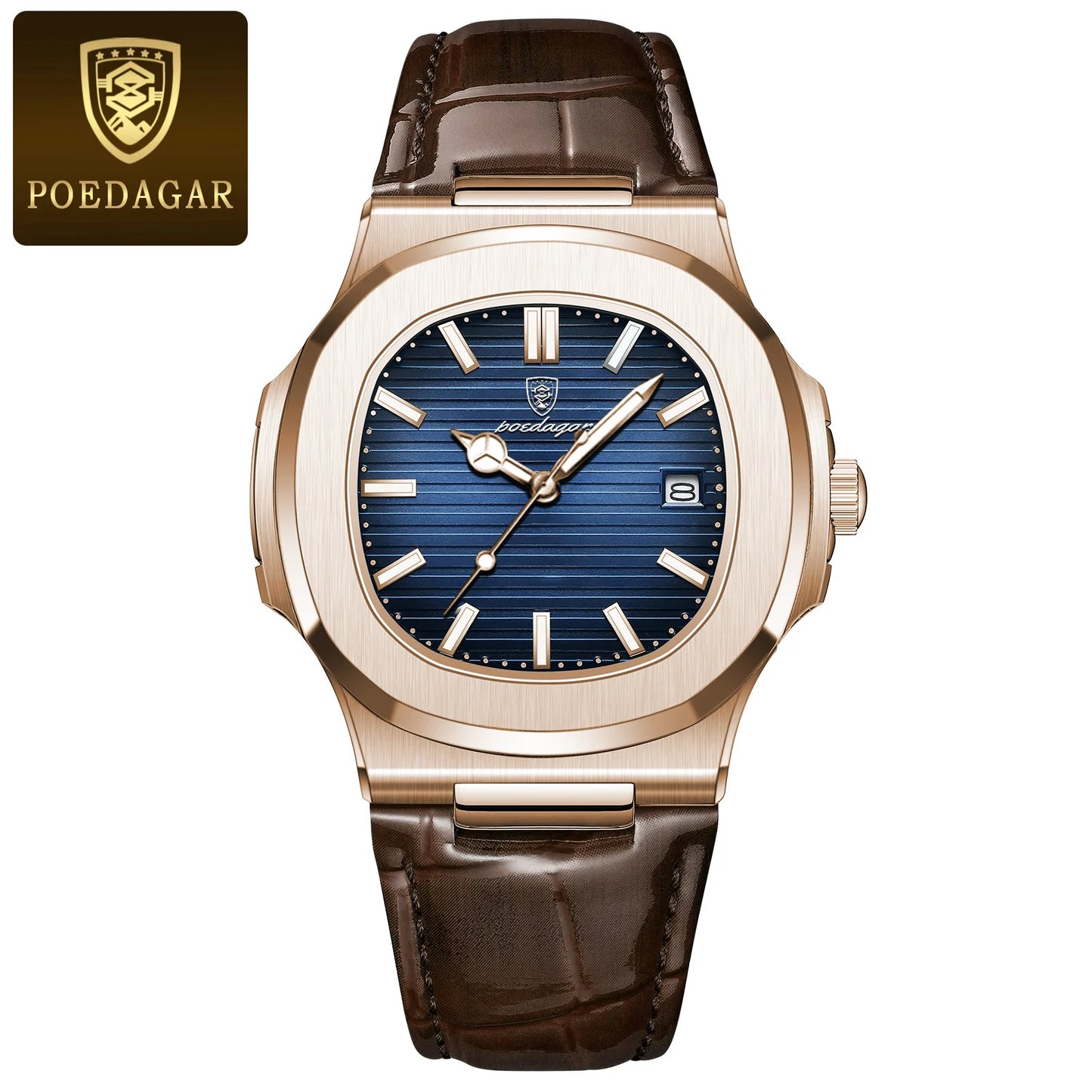 POEDAGAR Luxury Man Luminous Date, Leather, Waterproof Wristwatch For Men