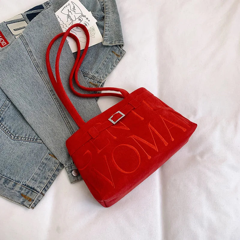 Women's  Leather-Velvet, Embroidered, Shoulder/Armpit, Versatile Euro-American Tote