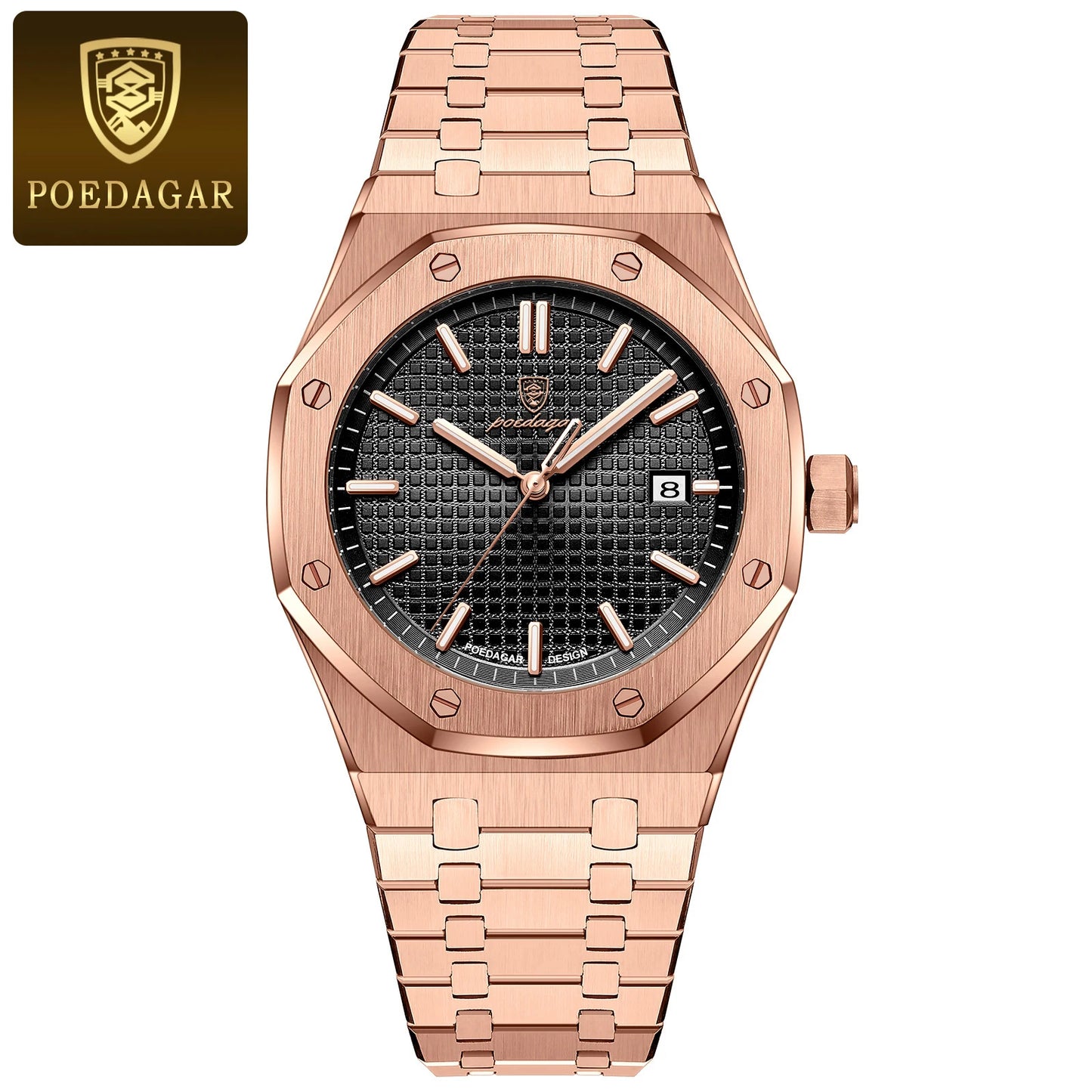 POEDAGAR Luminous Waterproof Stainless Steel Men's Wristwatch