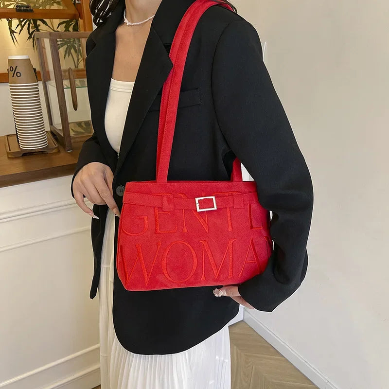 Women's  Leather-Velvet, Embroidered, Shoulder/Armpit, Versatile Euro-American Tote